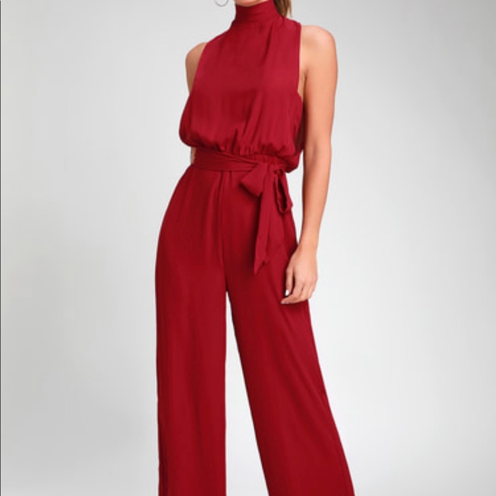 Lulus Wine Red Backless Jumpsuit